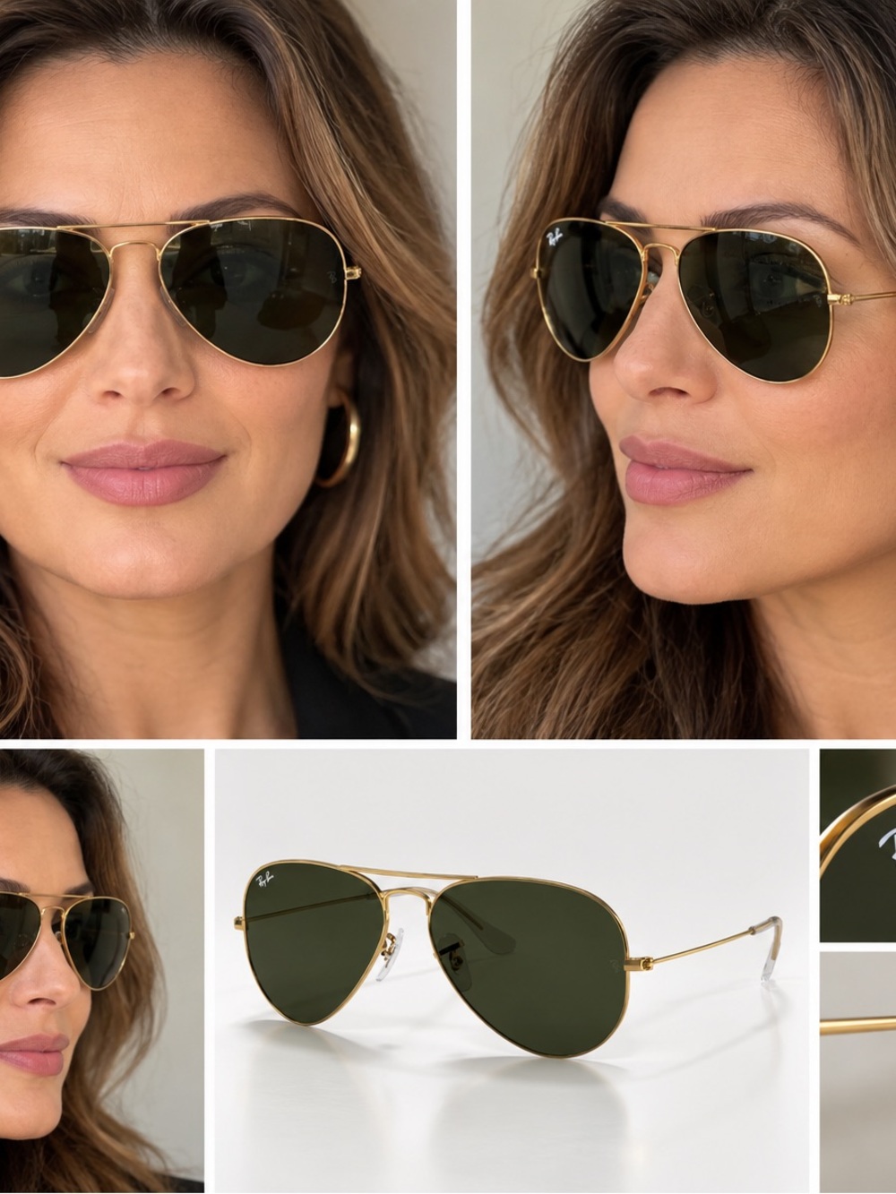 Ray-Ban Gold Frame Sunglasses with Dark Green Lenses